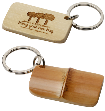 Bring Your Own Bag Bamboo Keychain (front and back)